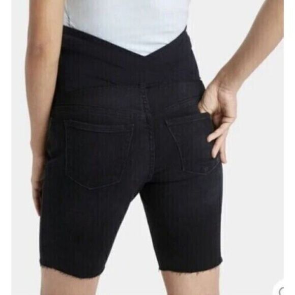 NEW Size 14 Isabel Maternity Bermuda Black Jean Shorts Crossover‎ Panel Black - Picture 2 of 16
